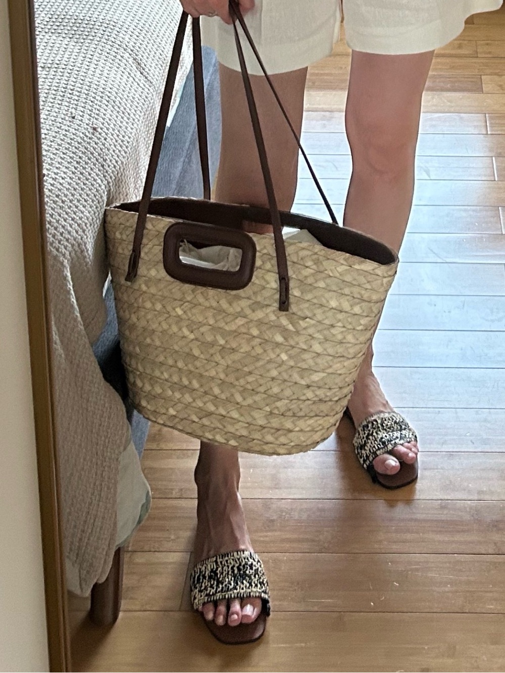 Maje woven Tote with Brown Leather Handles - Picture 3 of 9
